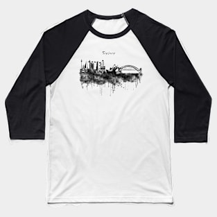 Sydney Black and White Watercolor Skyline Baseball T-Shirt